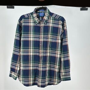 Men’s Vintage Large Pendleton Navy and Green Plaid Worsted‎ Wool Shirt